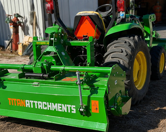 John Deere tractor with Titan attachment used for grading and property work